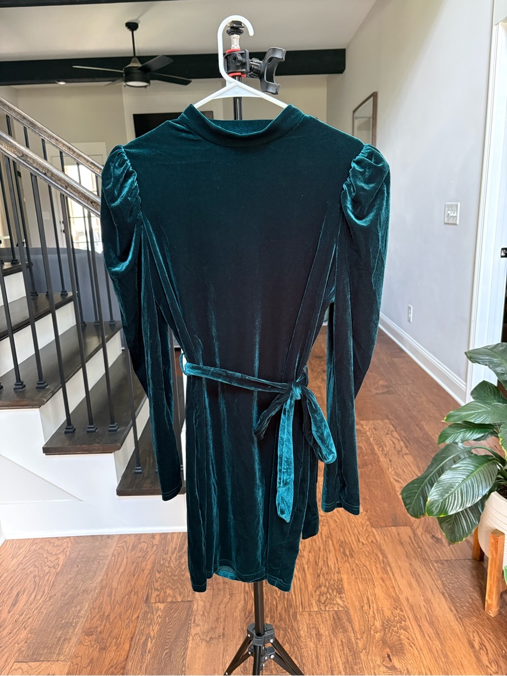 SHEIN Teal Velvet Long-Sleeve Dress